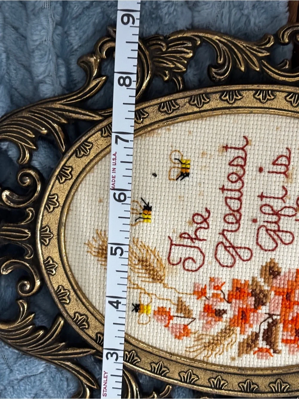 Vintage 1985 Creative Circle The Greatest Gift is Love Framed Cross Stitch Art